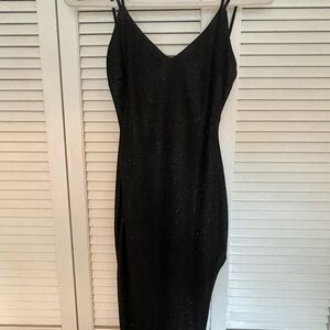 Elegant sparkly Black Women's midi Dress knit fabric